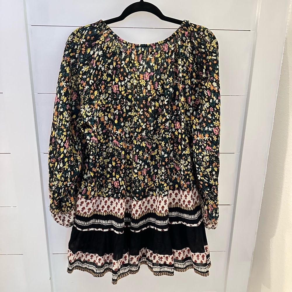 NWT FREE PEOPLE S Gardenia black combo Shabby Chic boho 100% cotton Mini dress - Picture 5 of 16